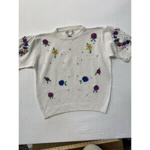 Vintage Western Connection Floral Embroidered Puff Sleeve Knit Sweater M